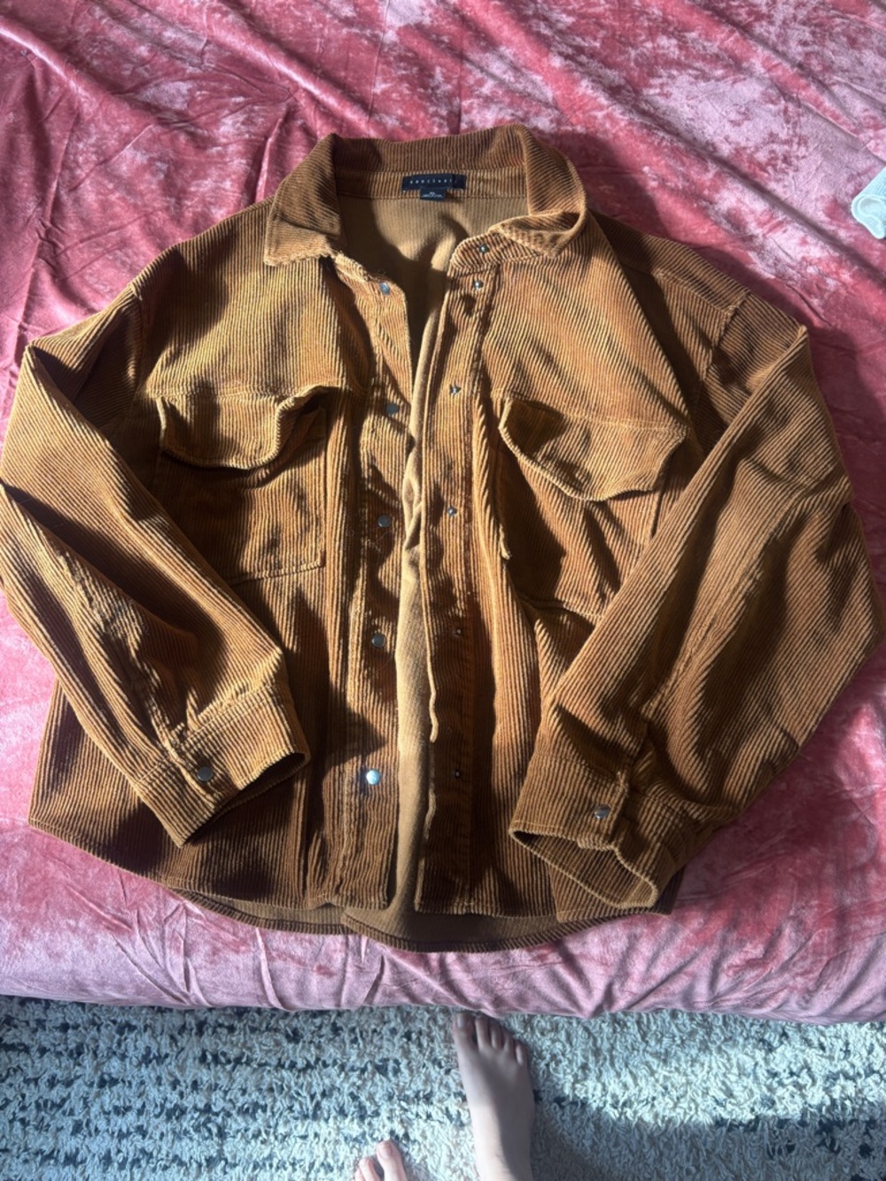 Corduroy Workwear-Inspired Shacket in Camel XL